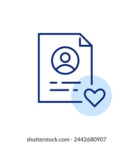 Preferred Candidate. Resume and heart, indicating the preference for a candidate on the shortlist. Pixel perfect icon