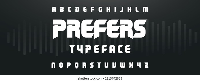 PREFERS Sports minimal tech font letter set. Luxury vector typeface for company. Modern gaming fonts logo design.