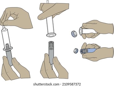 Pre-filled disposable single use syringe isolated in white background. 3D rendering illustration.