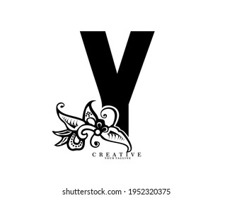 The prefix of the letter Y is in the form of a logo decorated with a batik pattern. beautiful, elegant, luxurious. black white monogram logo ornament. batik fonts