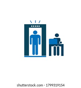 Pre-flight inspection of passengers. Body scan. Sticker, icon. Flat vector illustration