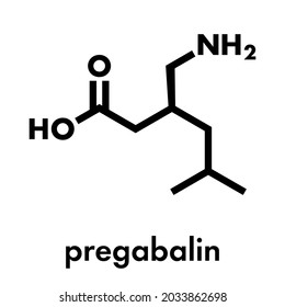 Pregabalin epilepsy and fibromyalgia drug molecule. Skeletal formula.