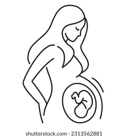 Pregnanat woman icon vector isolated. Line symbol of young woman expecting baby. Pregnancy and maternity concept. Fetus in utero.