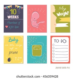 pregnancy 10 weeks Vector design templates for journal cards, scrapbooking cards, greeting cards, gift cards, patterns, blogging. Planner cards. Cute doodle. Printable templates set.