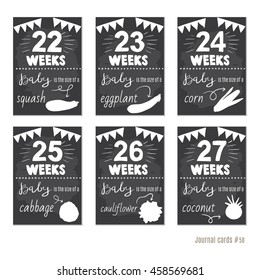 pregnancy 22-27 weeks Vector design templates for journal cards, scrapbooking cards, greeting cards, gift cards, patterns, blogging. Planner cards. Cute doodle. Printable templates set.