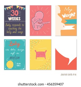 pregnancy 30 weeks Vector design templates for journal cards, scrapbooking cards, greeting cards, gift cards, patterns, blogging. Planner cards. Cute doodle. Printable templates set.