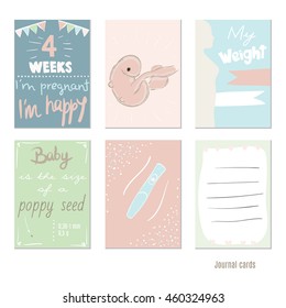 pregnancy 4 weeks Vector design templates for journal cards,Pregnancy stages, trimesters and birth, pregnant woman and baby. Infographic elements