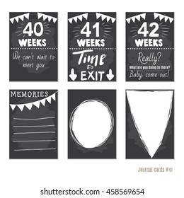 pregnancy 40-42 weeks Vector design templates for journal cards, scrapbooking cards, greeting cards, gift cards, patterns, blogging. Planner cards. Cute doodle. Printable templates set.