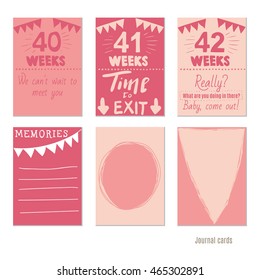 pregnancy 40-42 weeks Vector design templates for journal cards,Pregnancy stages, trimesters and birth, pregnant woman and baby. Infographic elements