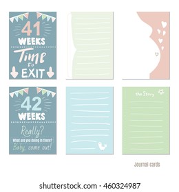 pregnancy 41-42 weeks Vector design templates for journal cards, Pregnancy stages, trimesters and birth, pregnant woman and baby. Infographic elements