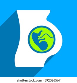 Pregnancy Anatomy long shadow vector icon. Style is a flat pregnancy anatomy iconic symbol on a blue square background.