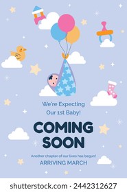 pregnancy announcement background. Gender reveal party background. Boy or girl reveal. gender announcement. Vector Illustration design for Poster, Banner, Flyer, Invitation, Card. blue and pink color.