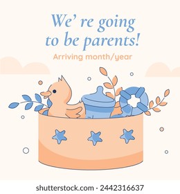 pregnancy announcement background. Gender reveal party background. Boy or girl reveal. gender announcement. Vector Illustration design for Poster, Banner, Flyer, Invitation, Card. blue and pink color.