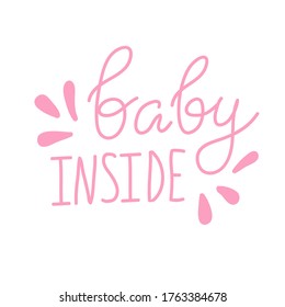 Pregnancy Announcements baby inside. Lettering with oink elements isolated on white background. Baby photo album elements