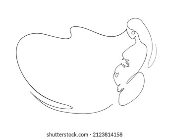 Dibujo manual de línea de embarazo, boceto de maternidad, arte de línea de mujer embarazada con línea continua. Banner vectorial con espacio de copia.