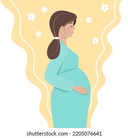 Pregnancy banner, pregnant woman. Flat style. Vector illustration 