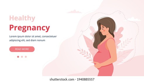 Pregnancy banner, pregnant woman vector illustration in cute cartoon style