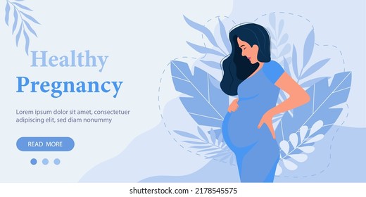 Pregnancy banner, pregnant woman vector illustration in cute cartoon style