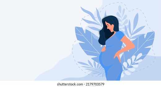 Pregnancy banner, pregnant woman vector illustration in cute cartoon style