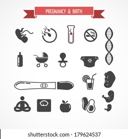 Pregnancy and birth icon vector set