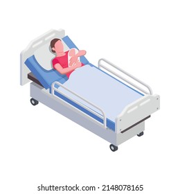 Icono de parto de embarazo de madre joven con bebé recién nacido en cama de hospital 3d ilustración vectorial isométrica