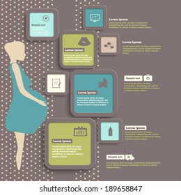 Pregnancy and birth infographics and icon vector set. Vector illustration