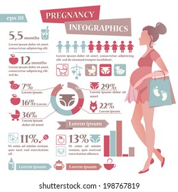 Schwangerschaft Geburt und Shopping-Infografiken mit flachen Symbolen für Ihr Design