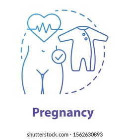 Pregnancy blue gradient concept icon. Maternity idea thin line illustration. Prenatal care, women healthcare. Fertility, reproductive system. Baby clothes. Vector isolated outline drawing