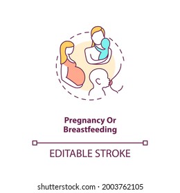 Pregnancy or breastfeeding concept icon. Motherhood, caring for newborn baby. Intermittent fasting idea thin line illustration. Vector isolated outline RGB color drawing. Editable stroke