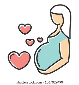 Pregnancy care color icon. Prenatal period. Motherhood, parenthood. Expecting baby, child. Gynecology check visit. Medical procedure. Clinical professional treatment. Isolated vector illustration