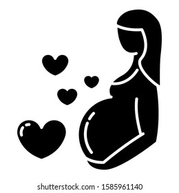 Pregnancy care glyph icon. Prenatal period. Motherhood, parenthood. Expecting baby, child. Gynecology check visit. Medical procedure. Silhouette symbol. Negative space. Vector isolated illustration