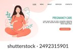 Pregnancy Care landing web page template with pregnant woman sitting in lotus pose