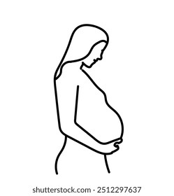 Pregnancy care linear icon. Prenatal period. Motherhood, parenthood. Expecting baby. Medical procedure. Thin line illustration. Contour symbol. Vector isolated outline drawing. 