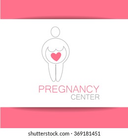Pregnancy center logo. Sign of of love and caring. Template design for the logo of the company. Pregnant,  pregnant woman,  pregnancy test,  maternity. 