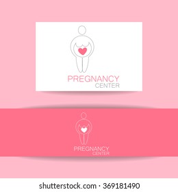 Pregnancy center logo. Sign of of love and caring. Template design for the logo of the company. Pregnant,  pregnant woman,  pregnancy test,  maternity. 