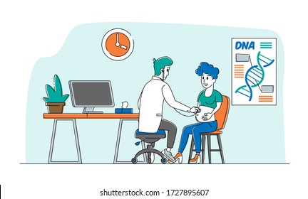 Pregnancy Check Up, Maternity. Pregnant Woman at Doctor Appointment in Clinic. Male Doctor Character Listening Baby Heart Beating Put Stethoscope on Female Belly. Linear Vector People Illustration