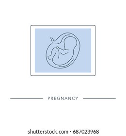 Pregnancy and childbirth. Human embryo. Abstract fetus symbol. Gynecology medical linear vector icon.