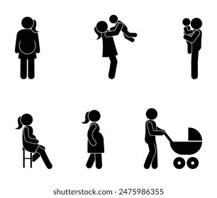 pregnancy, childbirth, stick figure person icons, stickman parent, family illustration