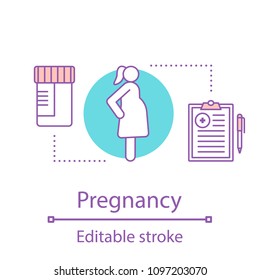 Pregnancy concept icon. Pregnant woman idea thin line illustration. Pregnancy medical monitoring. Vector isolated outline drawing. Editable stroke