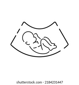 Pregnancy concept icon. Pregnant woman idea thin line illustration. Ultrasonography. Pregnancy medical monitoring. Vector isolated outline drawing. Editable stroke 