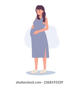 Pregnancy Concept Illustration. Expecting Mother's Love. Pregnant Woman Hugging Belly. Future Mom Embracing Pregnancy 