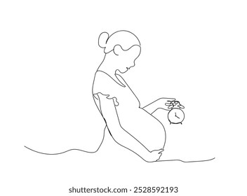 Pregnancy Concept. Premature birth. Premature baby. World Prematurity Day. One line drawing for  mother holding her pregnant belly. Vector illustration. Hand made vector not AI.