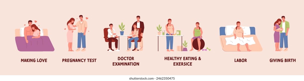 Pregnancy concept scenes. Pregnancy illustration.
