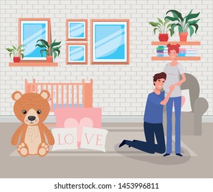pregnancy couple in baby room scene
