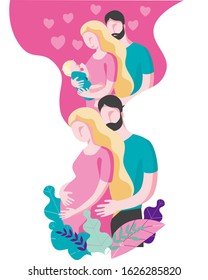 A pregnancy couple dreams of a child. Illustration in delicate colors. Vector illustration in flat style.