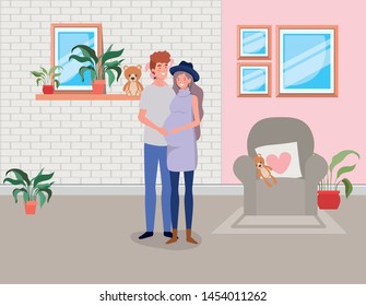 pregnancy couple in livingroom scene