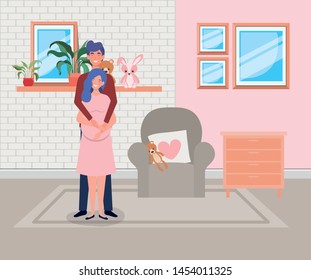 pregnancy couple in livingroom scene