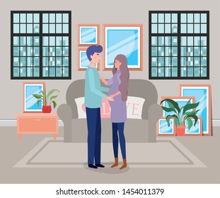 pregnancy couple in livingroom scene