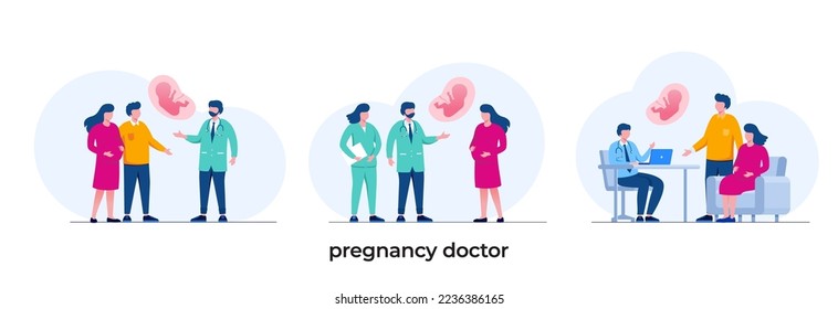 pregnancy doctor, health care, medical, medic, healthy, hospital, mother, birth, flat vector illustration template