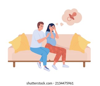 Pregnancy fear semi flat color vector characters. Sitting figures. Full body people on white. Reassuring partner simple cartoon style illustration for web graphic design and animation